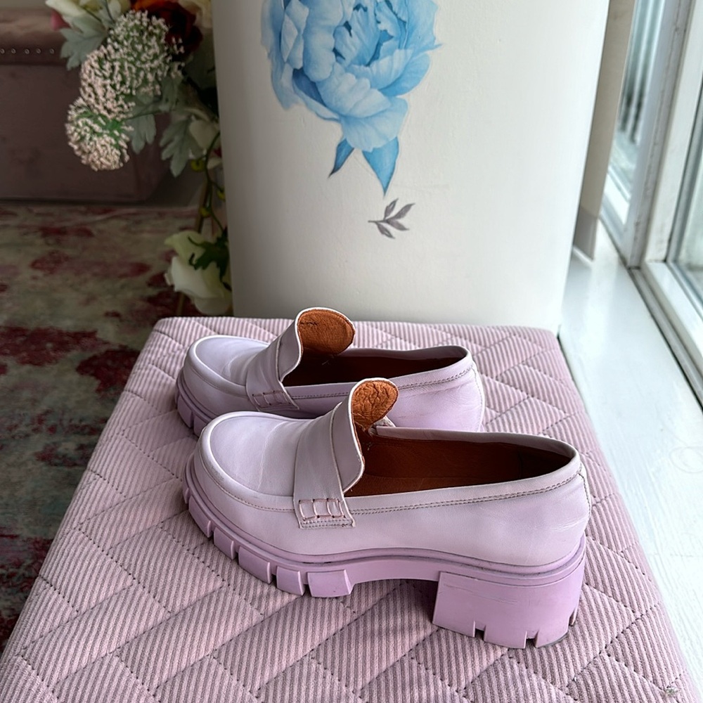 Lavender loafer platforms